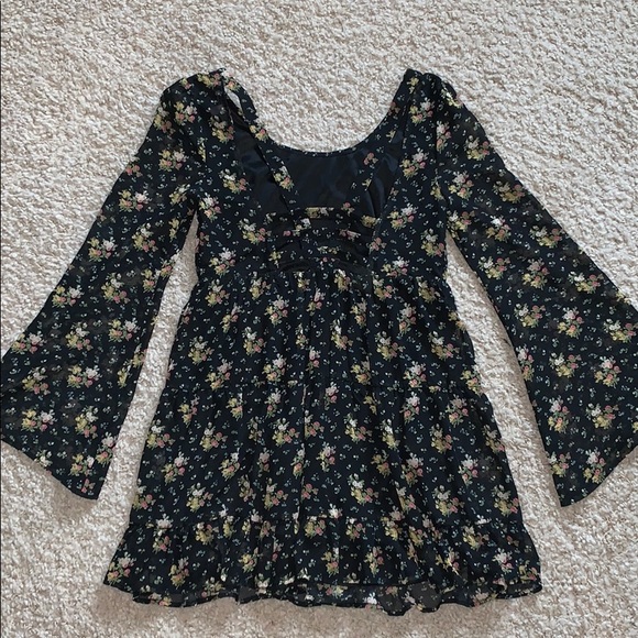 Black Floral Babydoll Dress - Picture 2 of 3